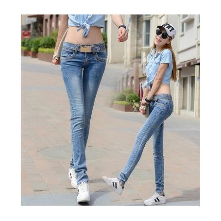 plus size cotton female women girls elastic skinny low waist pencil pants jeans clothing clothes