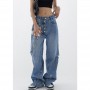 Blue Women Fashion CasualNew Baggy Ripped Splicing Jeans