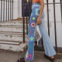 Floral Embroidery Flare Jeans  High Waist Slim Pockets Patchwork Long Denim Pants Y2K Chic Trousers Vintage Streetwear