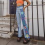 Floral Embroidery Flare Jeans  High Waist Slim Pockets Patchwork Long Denim Pants Y2K Chic Trousers Vintage Streetwear