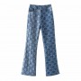 Checkerboard Straight Jeans Vintage High Wasit Pockets Demin Pants New Casuak Elastic Soft Streetwear Autumn