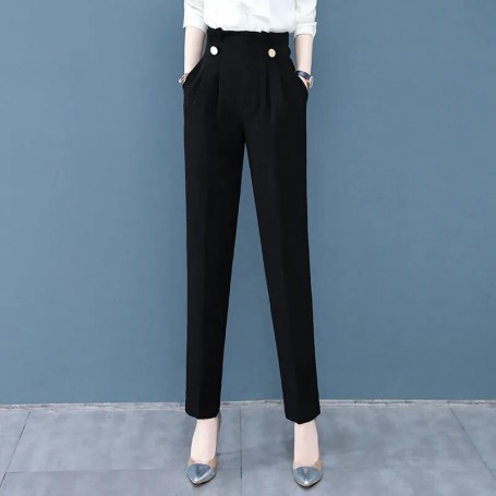 Ruffles Waist Slim  Pants New Spring Summer High Waist Straight Ladies Office Work Casual Trousers Korean S-3XL