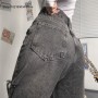Vintage Streetwear  Dark Gray Ripped Jeans For Women  New Design High Waist Jeans Loose Straight Wide Leg  Jeans Women