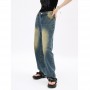 Women's Jeans Vintage Blue Straight High Waist Denim Pants Clothing Autumn Baggy American Style Wide Leg Bottoms Fashion Trouser