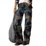 Denim Pants High Waist Floral Print Wide Leg Trousers Loose Jeans for Work
