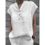 Elegant V Neck Office Work Shirts Tops Summer Solid Sleeveless Blouses For Women Casual Cotton Linen Tank Blouses