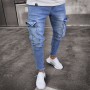 Mens Jeans Denim Pocket Pants Summer Autumn Thin Slim Regular Fit Straight Jeans Elasticity Stretchy Male zipper trousers