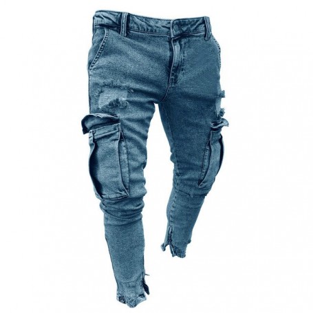 Mens Jeans Denim Pocket Pants Summer Autumn Thin Slim Regular Fit Straight Jeans Elasticity Stretchy Male zipper trousers