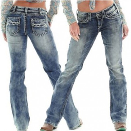Retro Jeans Woman Straight Denim Pencil Jeans Women Mid-Waist Pockets Casual Pants Female Elastic Trousers Female Cowboy Jeans