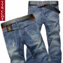 Men's Jeans Hole Denim Pants Brand Classic Clothes Overalls Straight Trousers for Men Large Size Black Blue Worn Slim Fit