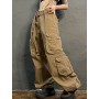 Vintage Work Jeans Low Rise 100% Cotton Multi Pocket Denim Cargo Pants Khaki Baggy Casual Pants y2k Retro 90s Streetwear