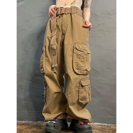 Vintage Work Jeans Low Rise 100% Cotton Multi Pocket Denim Cargo Pants Khaki Baggy Casual Pants y2k Retro 90s Streetwear