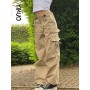 Khaki or Grey Cotton Drawstring Low Waist Cargo Pants Korean Fashion Black Y2K Streetwear Bottoms Hippie Baggy Trousers