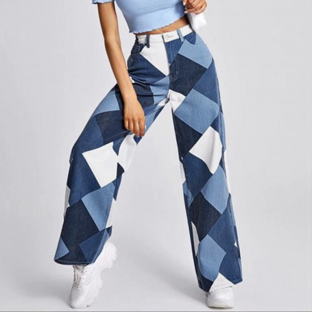 Geometry Vintage Baggy Jeans Women 90s Streetwear Pockets Wide Leg Cargo Pants Casual Denim Trousers