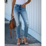 2022 SummerWomen Loose Casual Pants Street Wear Wash Blue Denim Pants Ripped Jeans Retro High Waist Straight Leg Jeans