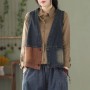 Vintage Style Women Denim Vest and in  Plus Size Sleeveless Outerwear Color Blocked Female Jean Waistcoat