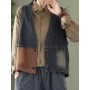 Vintage Style Women Denim Vest and in  Plus Size Sleeveless Outerwear Color Blocked Female Jean Waistcoat