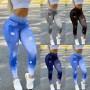 Solid Skinny Pencil Jeans Pants Slim Fit Leggings Women's High Waist Cutout Ripped Autumn Spring Pants Butt Lifting Faux Jeans