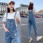 Woman Jeans Pants Embroidered Denim Suspender  Women's Loose Straight Cropped Pants Suspenders