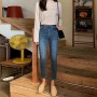 Vintage Blue High Waist Jeans For Women Streetwear Straight Female Denim Pants Washed Ladies  Jeans  Ankle Length