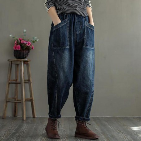 Vintage Winter Women's Jeans Pants High Waist Keep Warm Trousers Female Jean Femme Denim Bagge Mom Jeans