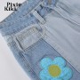 Vintage Flower Patchwork Jeans Woman High Waist Denim Trousers Streetwear Women