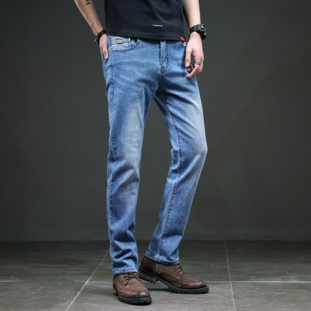 Jeans Men Light Blue Straight Regular Fit Spring Business Casual Denim Pants Men's Jeans Long Trousers Plus Size Big Size 40