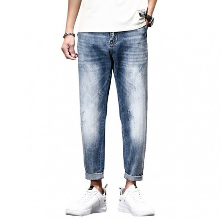 Men Jeans Spring Summer Light Blue Loose Fit Baggy Jeans Men Wide Leg Oversize Pants Denim
