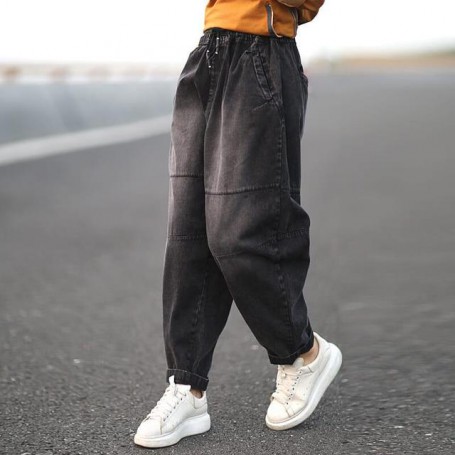 Elastic Waist Loose Jeans All-matched Casual Cotton Denim Harem Pants vintage Jeans S555