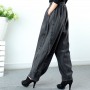 Casual Loose Cotton Denim Ankle-length Pants Elastic Waist Patchwork Harem Pants Jeans W620