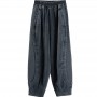 Casual Loose Cotton Denim Ankle-length Pants Elastic Waist Patchwork Harem Pants Jeans W620