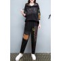 Women's Fashion Embroidered Hooded Denim Top And Small Foot Harem Pants Two Piece Set Tracksuit