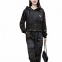 Women Embroidery Jackets And Pants Ladies Punk Denim Suits Black Hooded Printed Two Piece Sets Plus Size
