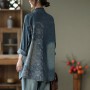 Flower Printed Denim Coat Women's Loose Medium Length Long Sleeve Cardigan Splicing Tops For Fashion Lady Thin Tops