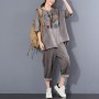Loose Casual Retro Short Sleeve Fish Pritning Two Piece Suit Female Tracksuit Women
