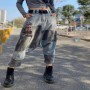Heavy Industry Beaded Letters Embroidery Big Hanging Pants Women High Waist Loose Harem Cross-pants Jeans