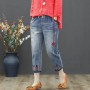 Embroidery Jeans Korean Capris Straight Leg Pants Ladies Streetwear Vintage Chic Cute Plus Size 4XL Denim Harem Trousers