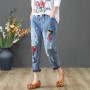 Embroidery Jeans Korean Capris Straight Leg Pants Ladies Streetwear Vintage Chic Cute Plus Size 4XL Denim Harem Trousers