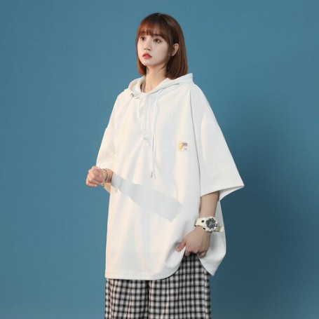 Oversized Hooded T Shirts  Girls Fashion Trends Basic Solid Tops Womens Casual Clothes Half Sleeve Streetwear Cotton Tees