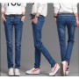 Casual Pants Slim Elasticity Waist Lace Jeans For Women Elastic Waist Blue Pencil Pants Size 26-40 Fashion Denim Trousers