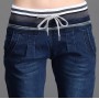 Casual Pants Slim Elasticity Waist Lace Jeans For Women Elastic Waist Blue Pencil Pants Size 26-40 Fashion Denim Trousers