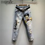 Heavy Industry Beads Sequined Cartoon Embroidery Hole Denim Jeans Women Autumn New Skinny Ankle-Tied Pencil Pants Trendy