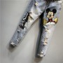 Heavy Industry Beads Sequined Cartoon Embroidery Hole Denim Jeans Women Autumn New Skinny Ankle-Tied Pencil Pants Trendy
