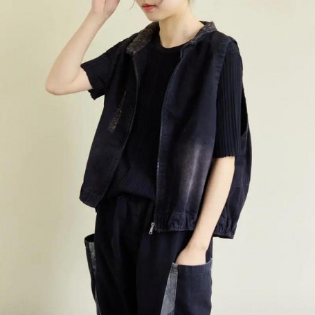Washed Short Denim Jacket Waistcoat Vest Women's Zipper Loose Sleeveless All-match Fashion Versatile Jacket