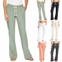 Douhoow Women New Soft Cotton Linen Pants Casual Wide-leg Pants Summer Loose Solid Color Drawstring Trousers with Pockets