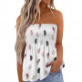 Women Sleeveless Strapless Floral Pleated Tank Tops Summer Casual Smocked Bandeau Tube Top  Loose Tunic Tee Streetwear