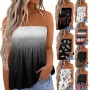 Women Sleeveless Strapless Floral Pleated Tank Tops Summer Casual Smocked Bandeau Tube Top  Loose Tunic Tee Streetwear