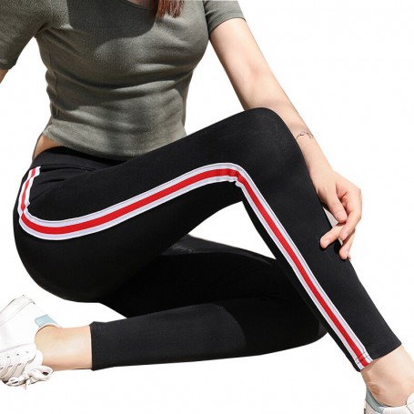 Black Grey Knitted Fitness Leggings Striped High Elastic Waist Pants Bandage Trouser Women Pencil
