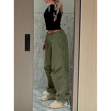 Casual Women Trousers Solid Loose Drawstring Low Waist Streetwear Joggers Baggy Wide Leg Sweatpants Female Hippie Cargo Pants