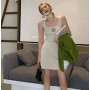 Fashion Women's New Generous Collar Letter Sexy Stretch Slim Sleeveless Knitted Mid-length Slim Dress